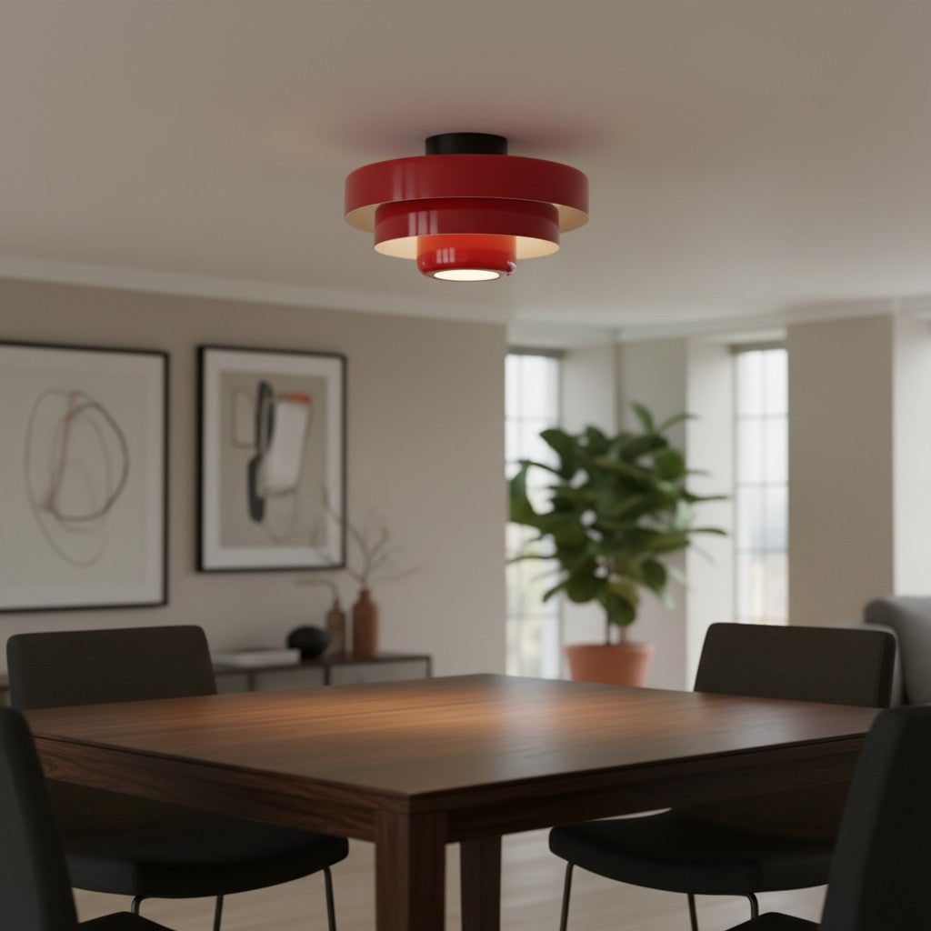 Veleora Bauhaus Three-Tier Colorful Round Macaron Ceiling Lamp - Modern Metal Design for Living Rooms