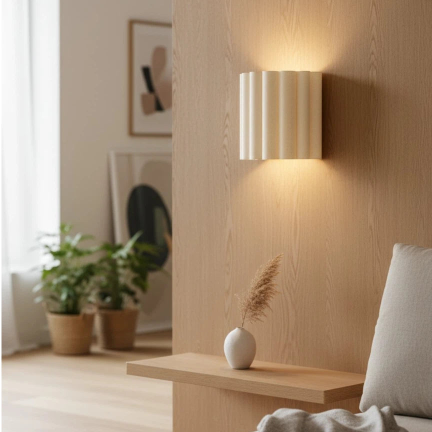Velura Linen Fold Wall Sconce - Fabric Soft Pleated Design Ambient Lighting for Bedroom or Hallway