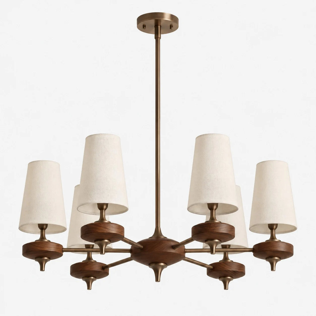 6-light Hour Rho chandelier with white velvet shades