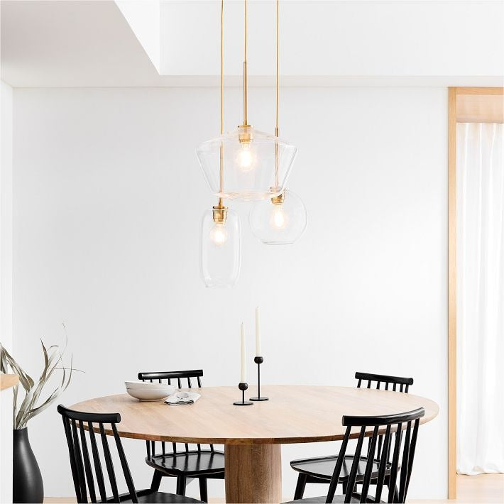 Merin Mixed Sculpture Glass and Metal Triple Chandelier