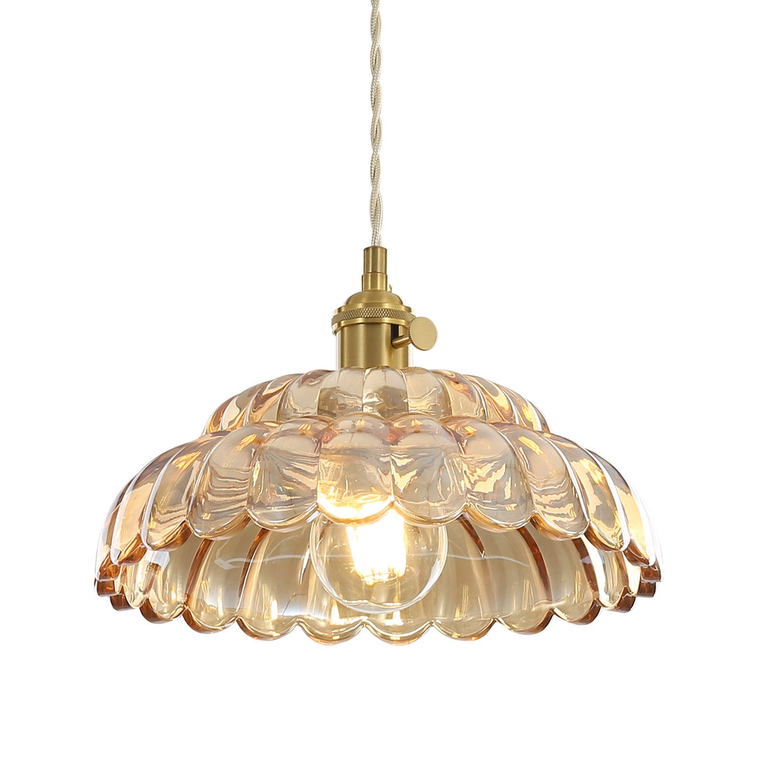 Petal Copper Pendant Light - Modern Glass Flower Lamp for Living Room