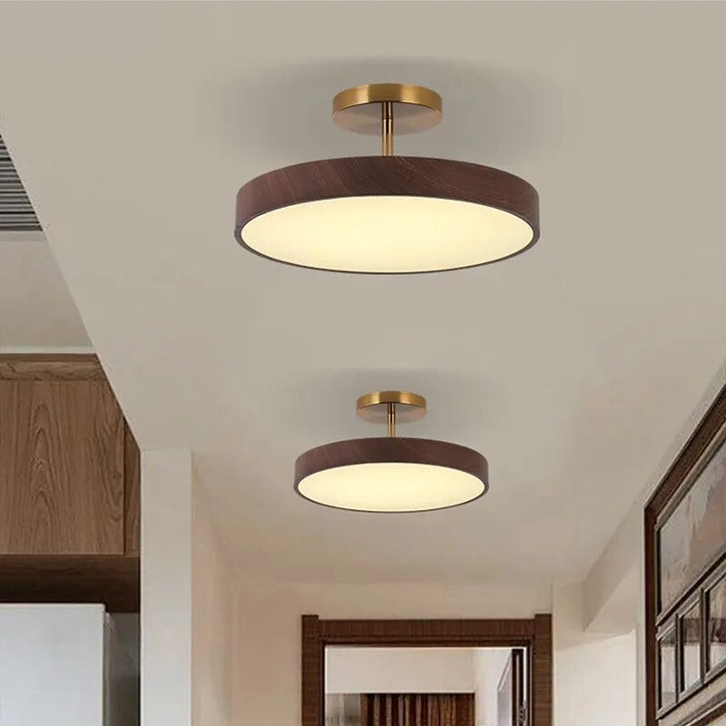 Modern Disc Semi-Flush Ceiling Lamp - LED Walnut Light for Bedroom