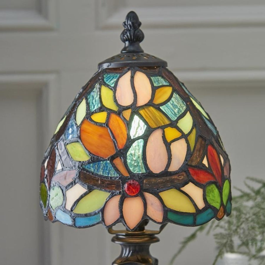 Calyra Vintage Floral Stained Glass Table Lamp — Art Deco Tiffany Style Accent Light for Bedside and Living Room