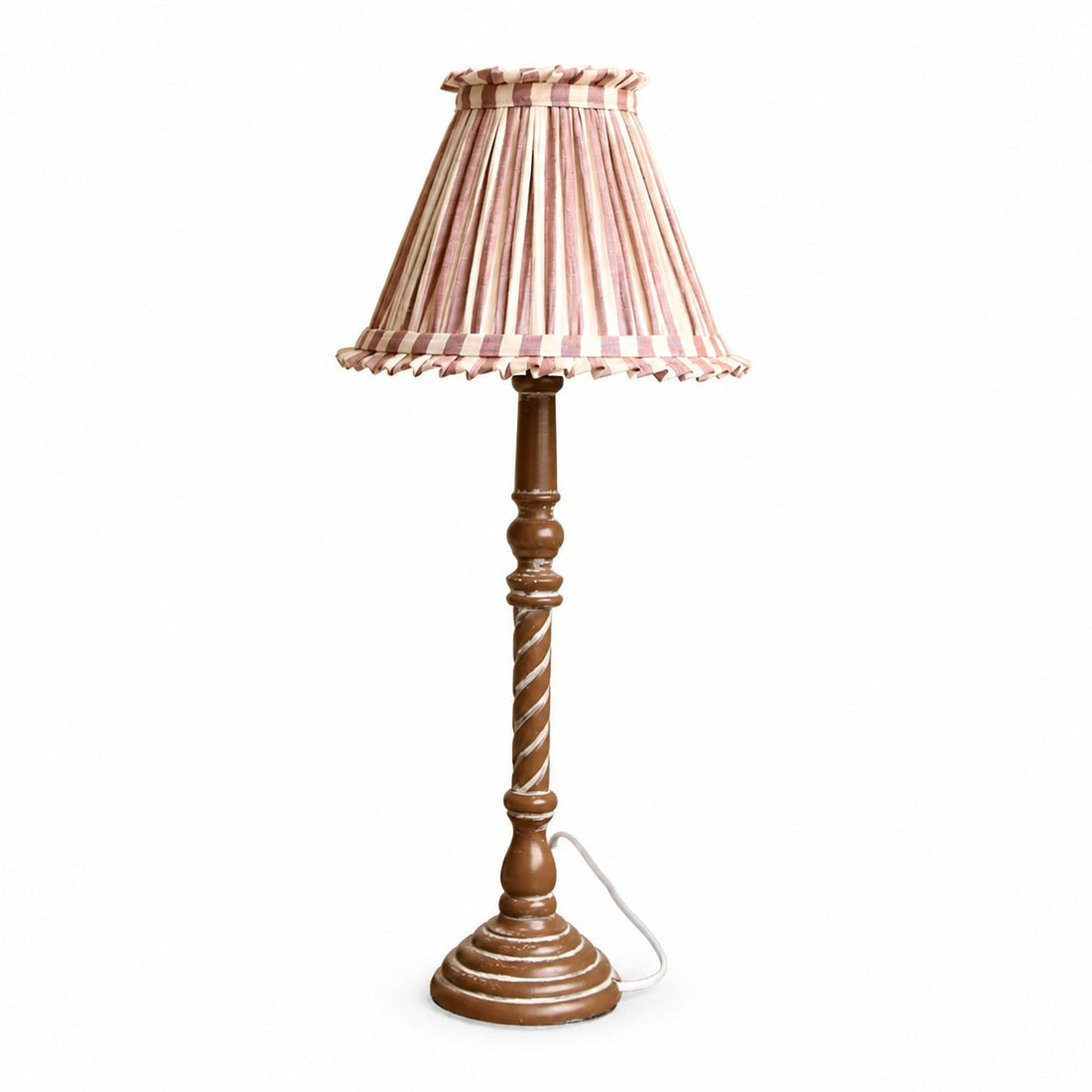 Pink stripe pleated shade French country table lamp