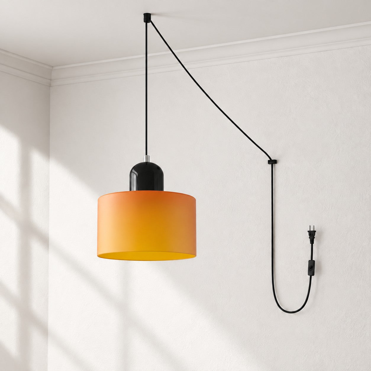 Mid-Century-Makronen-Pendelleuchte mit Stecker und Zugkabel - Bunter Lampenschirm als Hängelampe für die Wohnraumdekoration