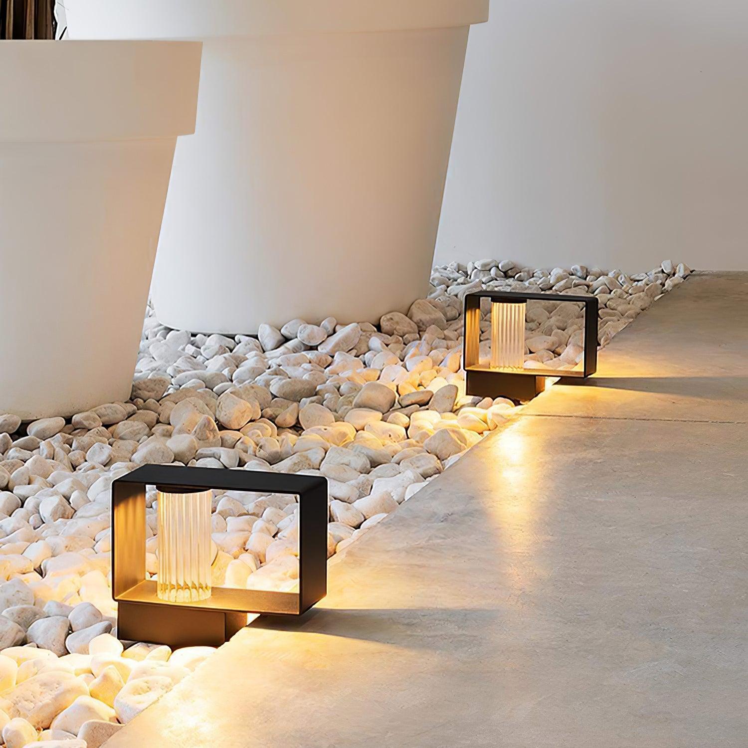 Frame Outdoor Post Lamp - Resilient Striped Glass Lamp for Driveway