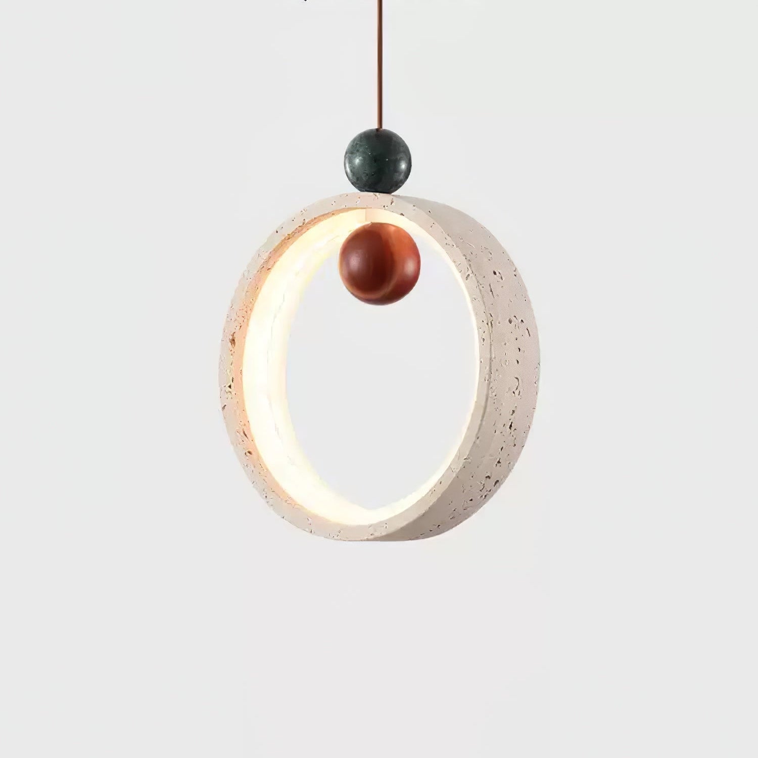 Travertine Circular Form Plug-In Pendant