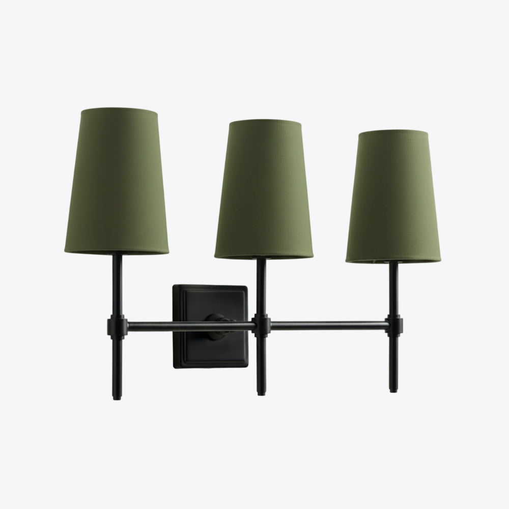 Derlina White Linen Shades Wall Lamp – Retro Metal Multi-Head Lighting Fixture