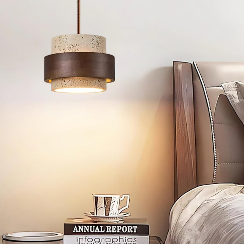 Moderne zylindrische Travertin-Steinsäule Pendelleuchte