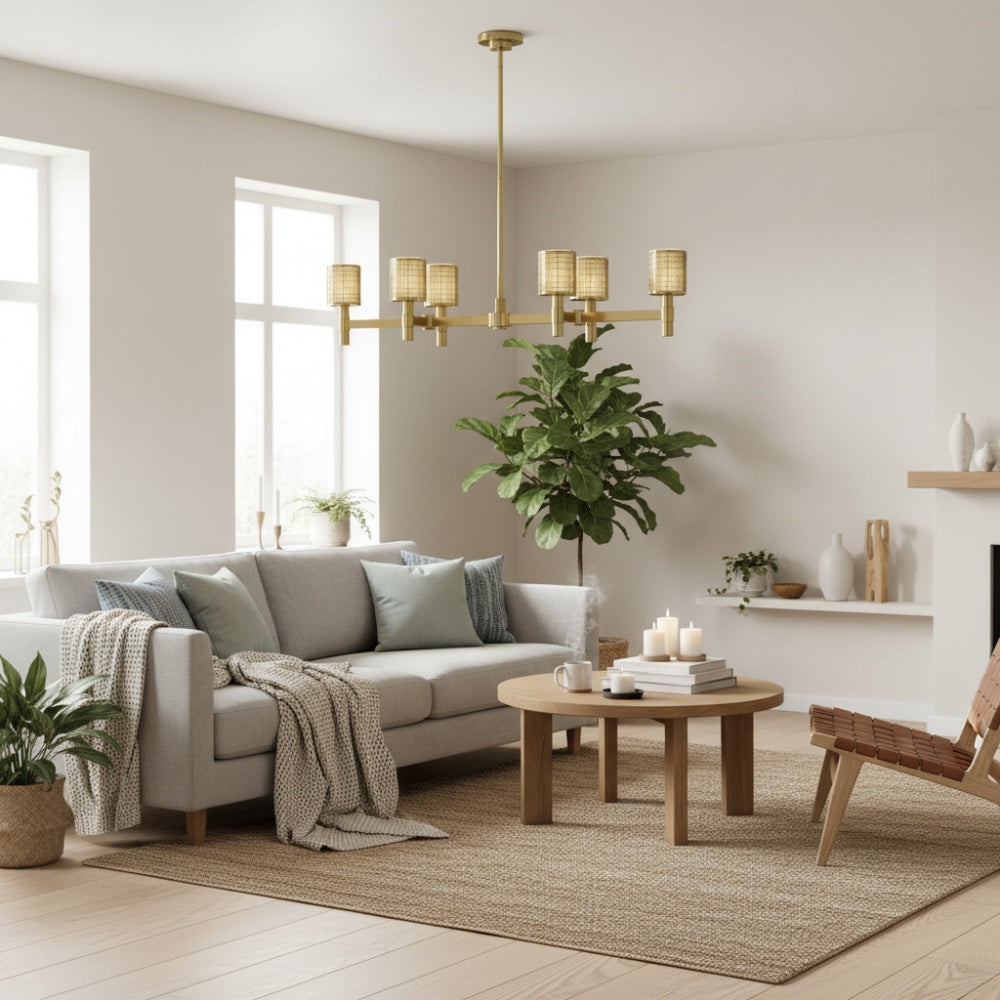 Galvia Adjustable Metal Chandelier  - 6-Light Champagne Bronze Design