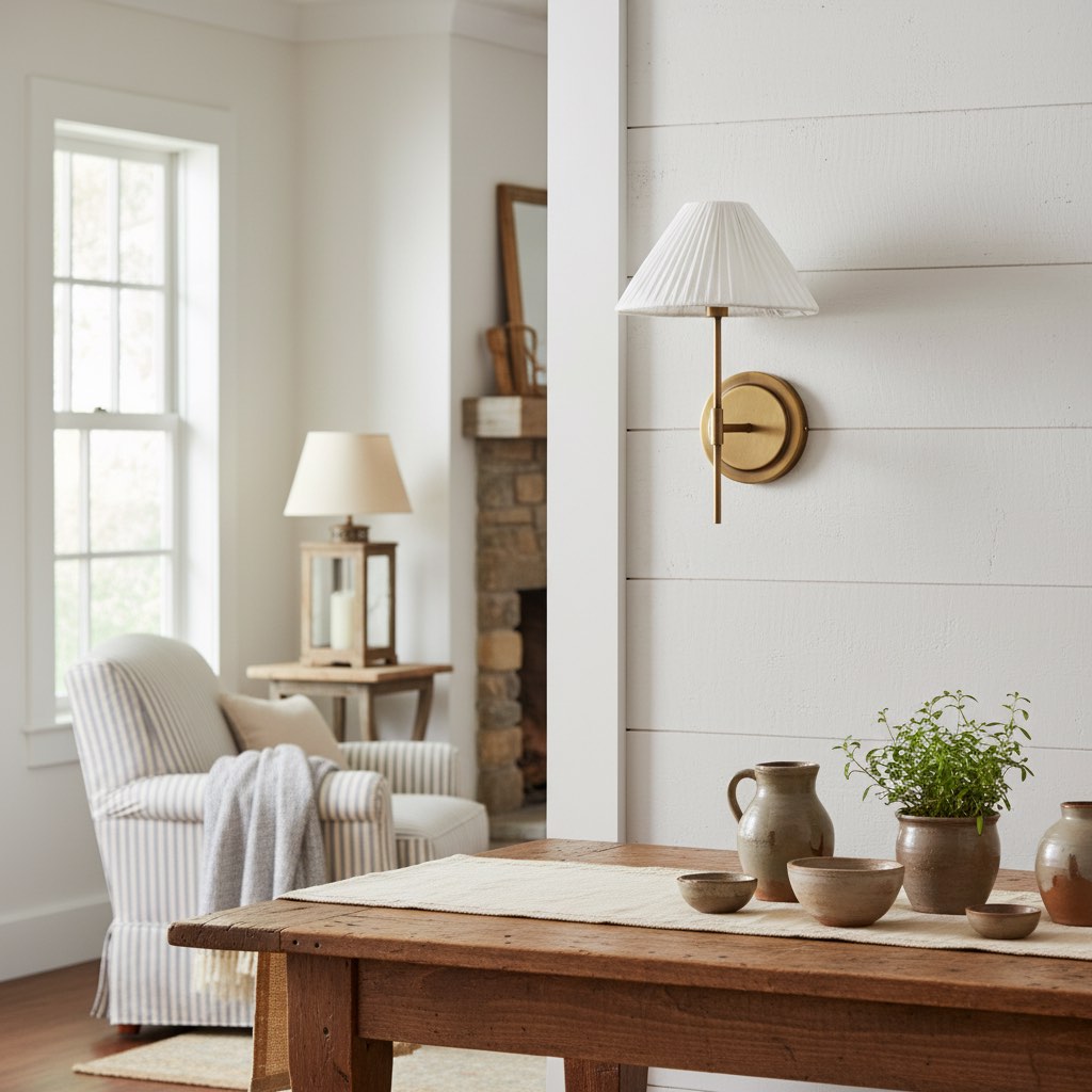 Lindi - aged brass and linen scalloped wall light