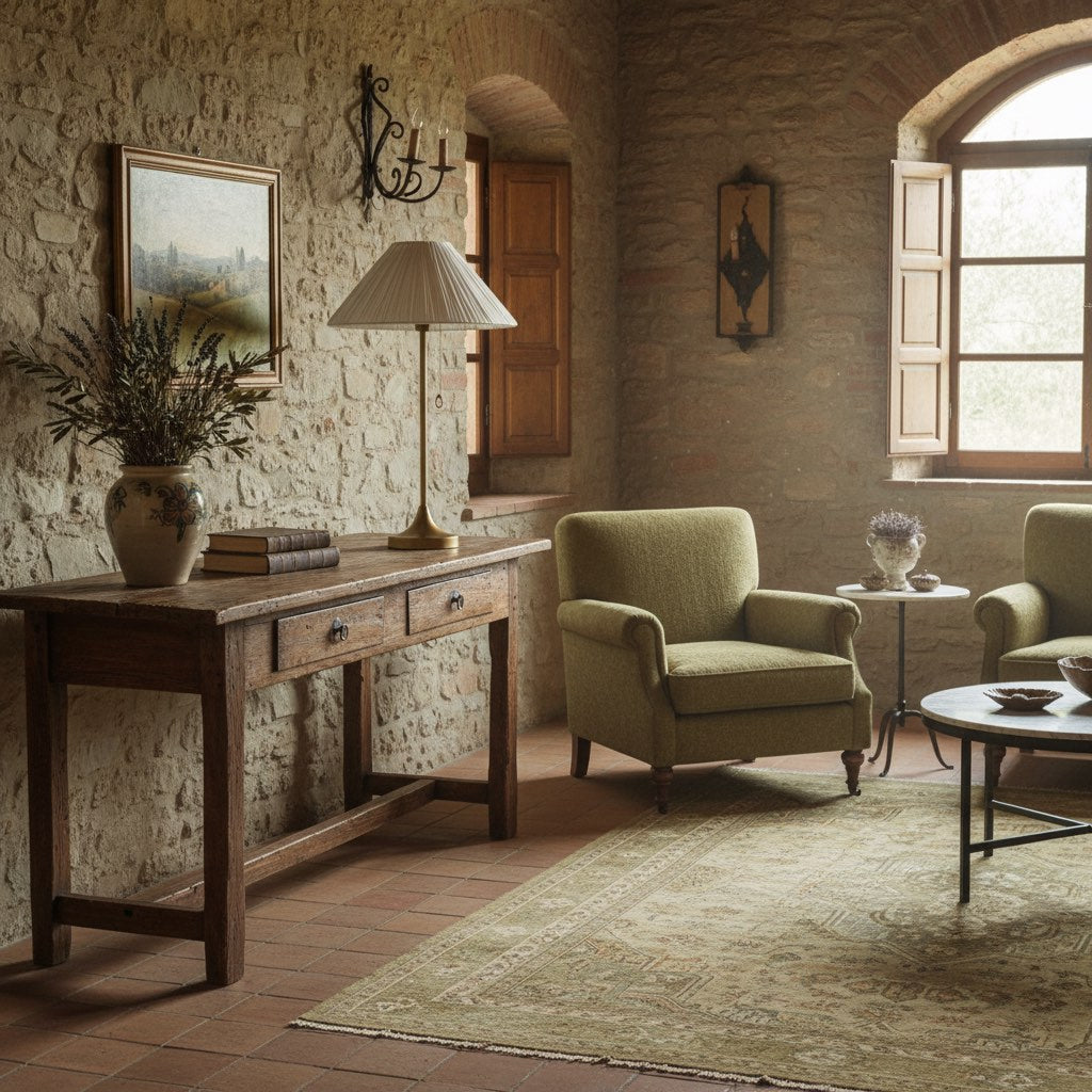 Lindi - aged brass and scalloped linen table lamp