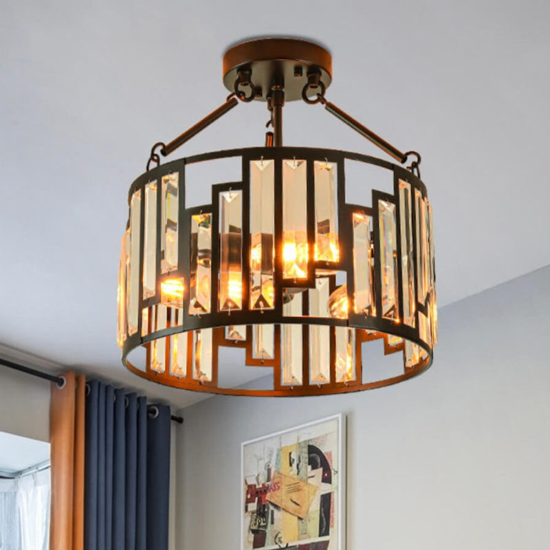 Industrielle Käfig-Deckenlampe aus schwarzem Kristall
