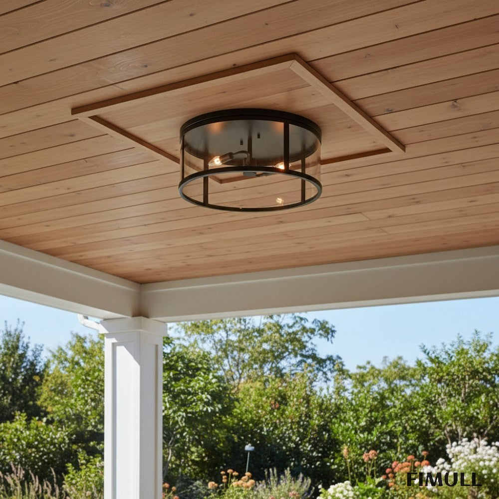 Ferrix Classic Outdoor Ceiling Lamp - Iron Glass Flush Mount for Porch