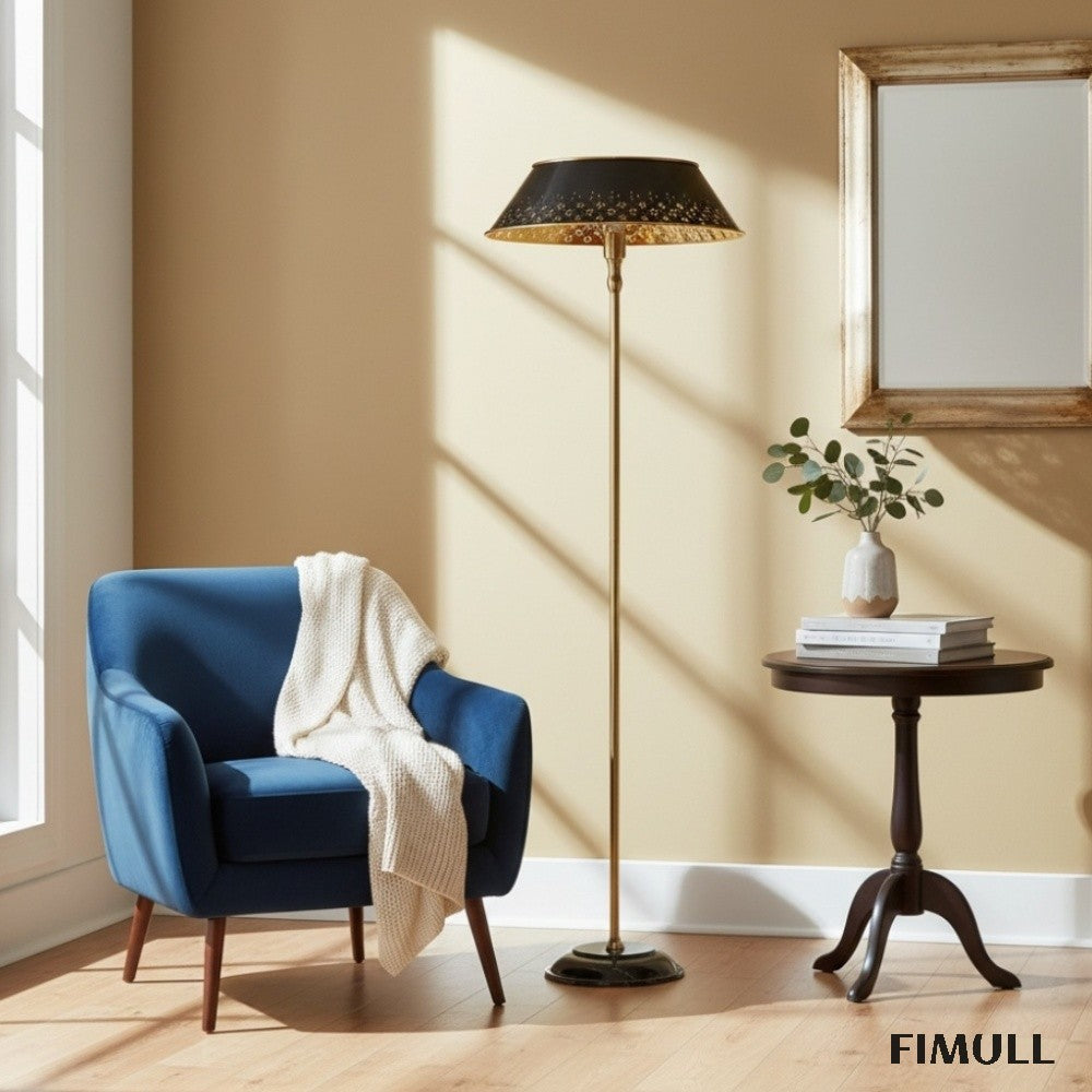 Auriglow Brass Floor Lamp - Enameled Perforated Space Age Bedroom Lamp