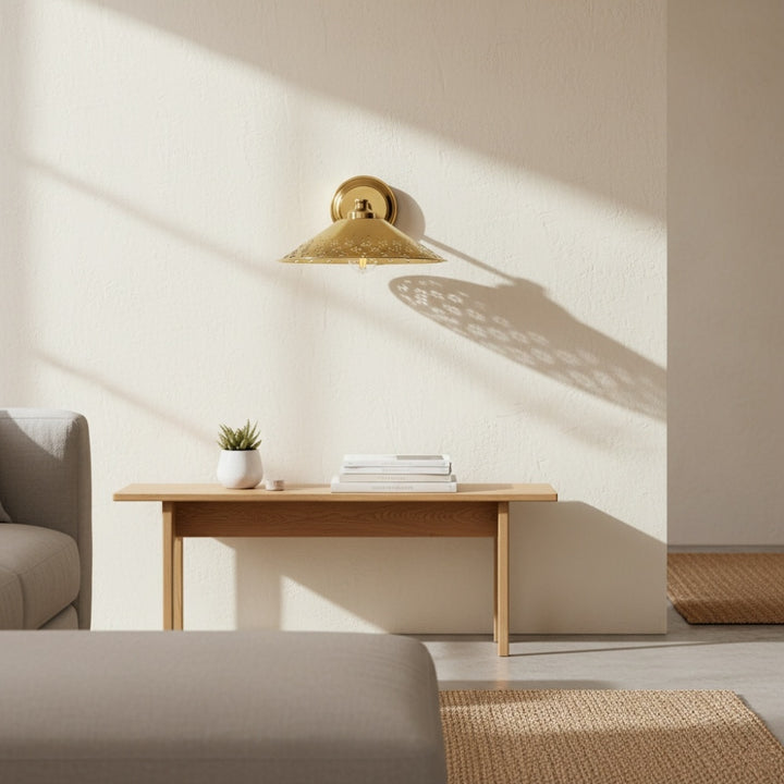 Auriglow Brass Wall Sconce - Perforated Modern Wall Light for Hallway
