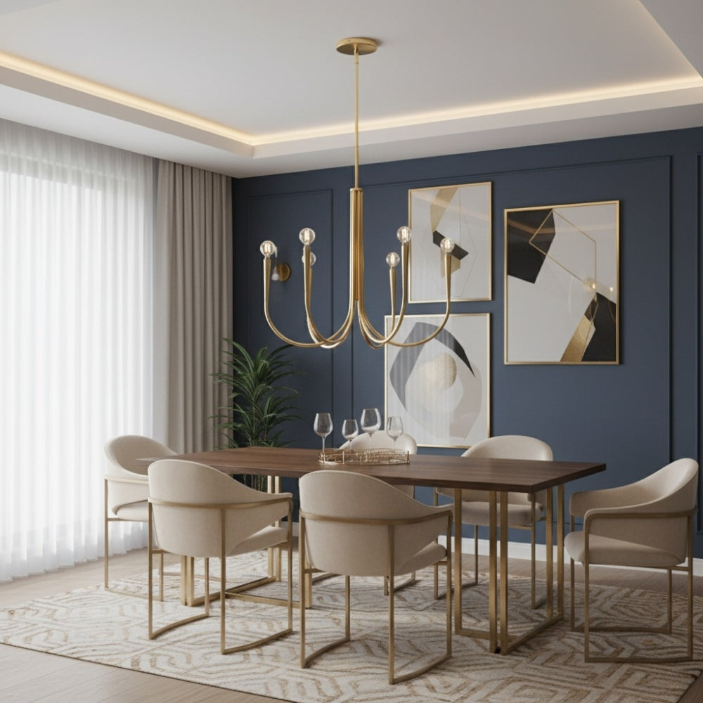 Borvia Metal Swoop Arm Chandelier - Modern Arc Lamp for Living Room
