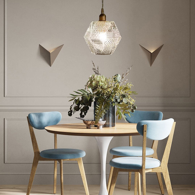 Skandinavische elegante kleine Pendelleuchte aus Messing mit polygonalem Glas für Schlafzimmer