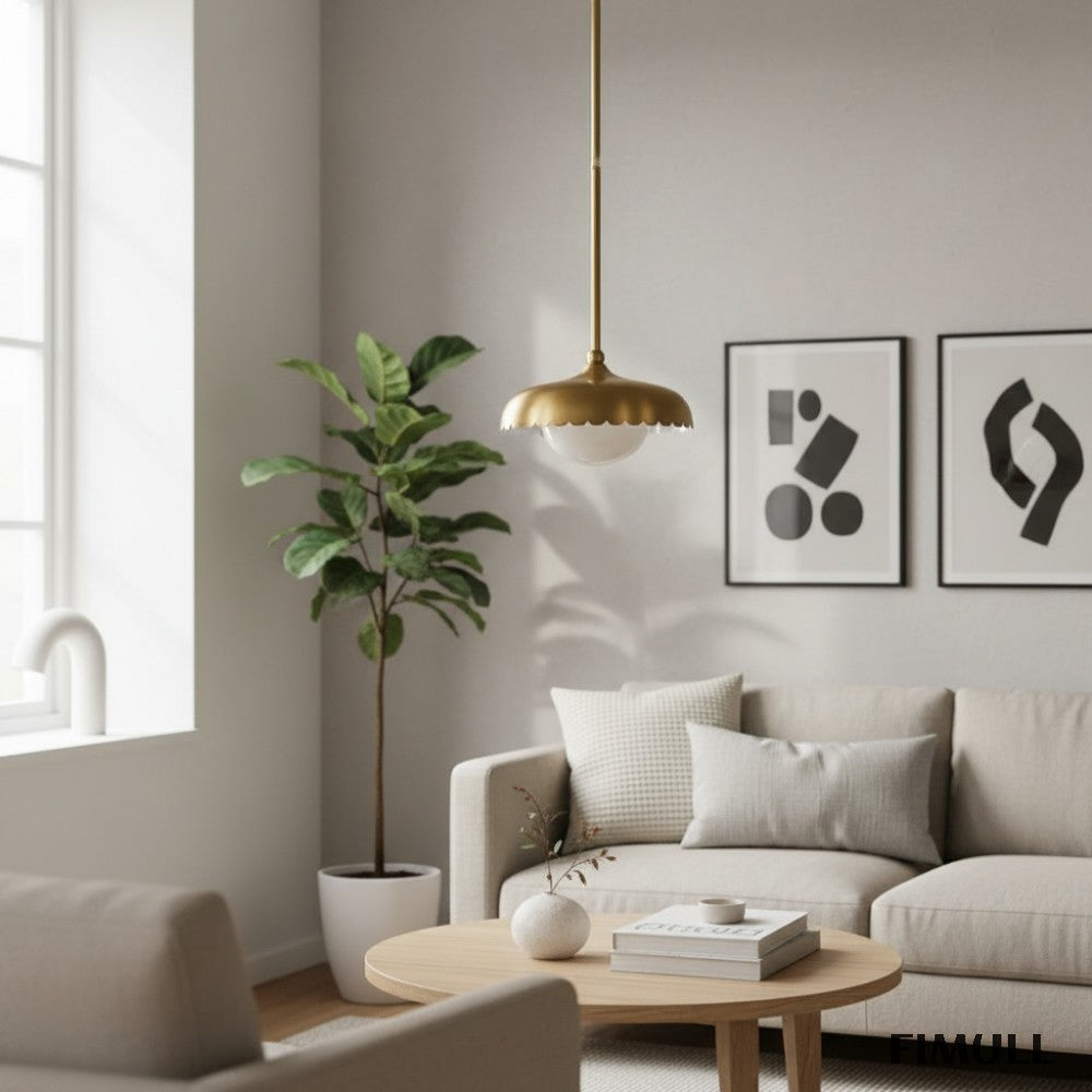 Rayla Brass Finish Pendant Lamp - Scallop Retro Glass Lamp for Kitchen