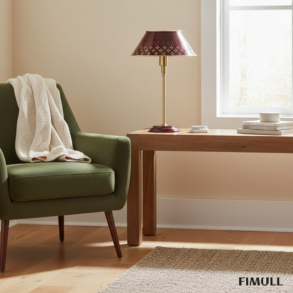 Auriglow Brass Perforated Table Lamp - Space Age Floral Bedroom Light