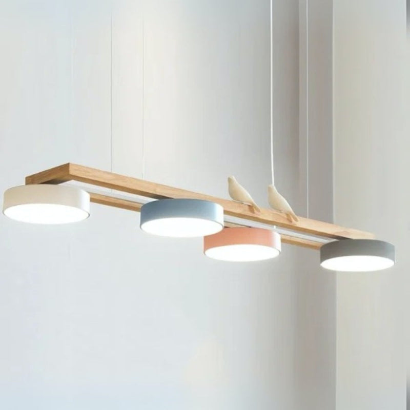 Nordic Nature Bird 4-Light Wood Pendant Light