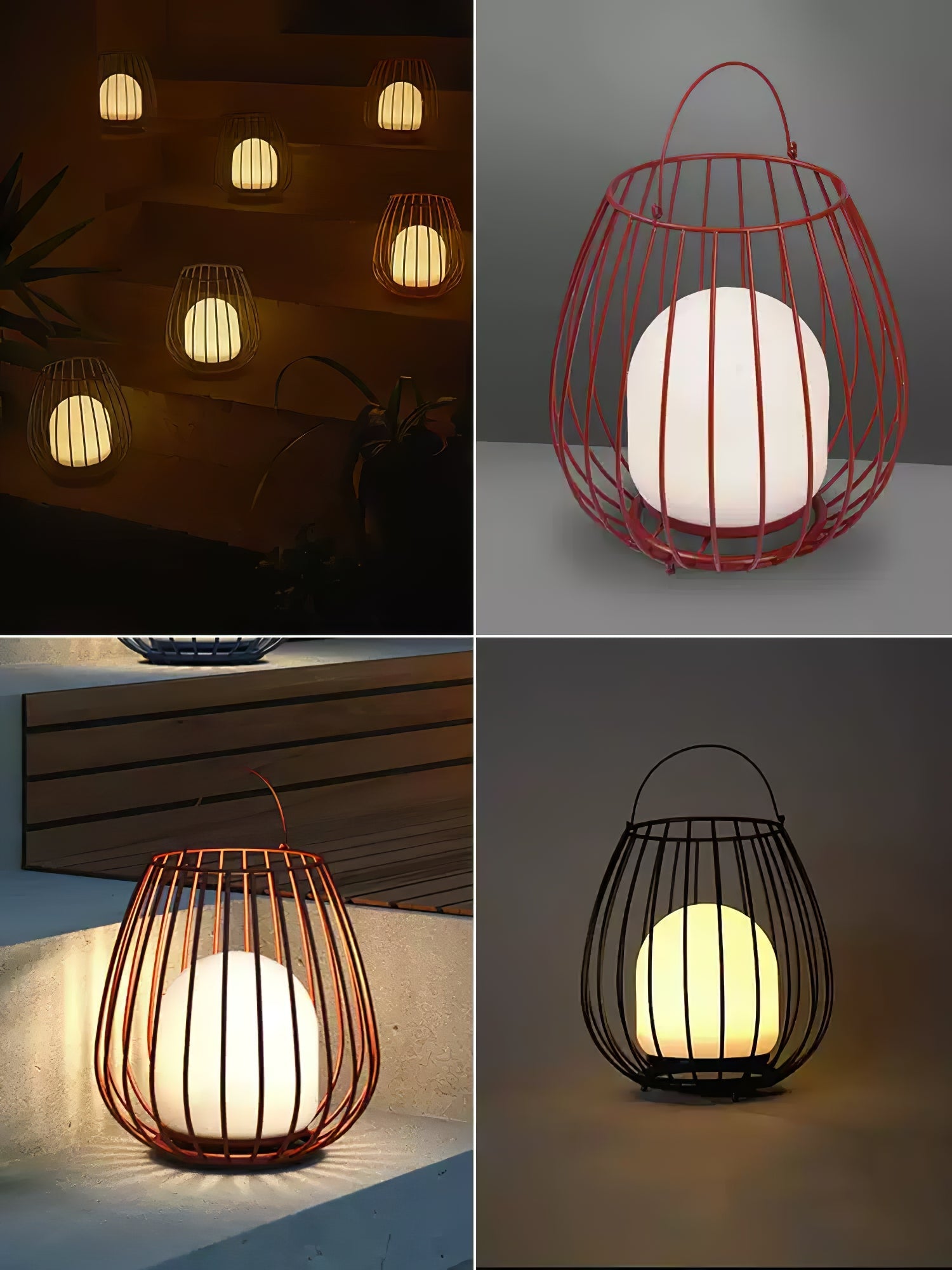 Rechargeable Outdoor Lantern Light - Modern Metal Cage Lamp for Patio