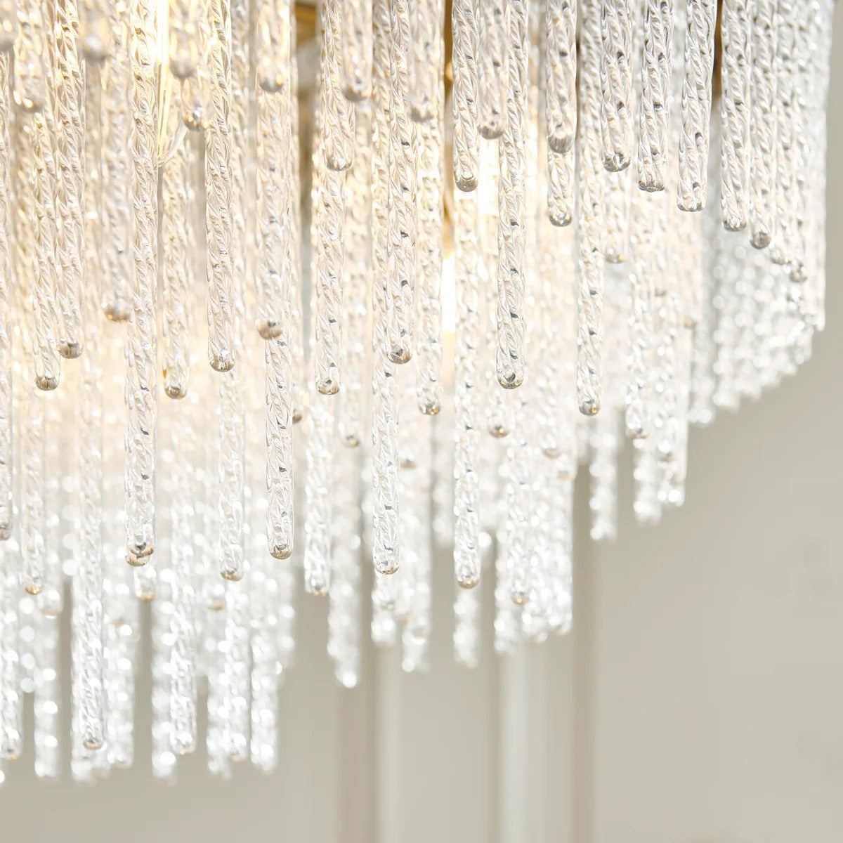 Cavara Multi-Tier Glass Rod Chandelier – Tiered Brass Pendant for Dining and Entry
