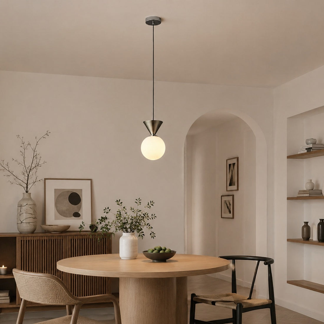 Bauhaus Glass Pendant Lamp with Iron Accent for Kitchen