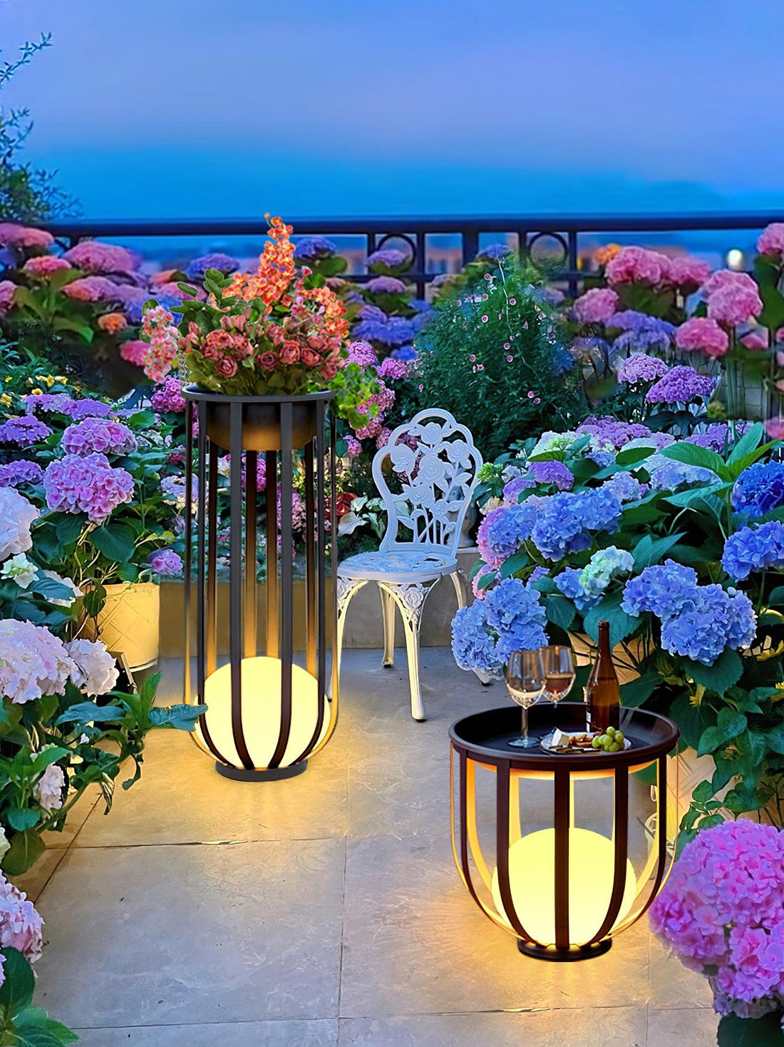 Garden Outdoor Floor Lamp - Dimmable LED Light with Tray & Flower Pot