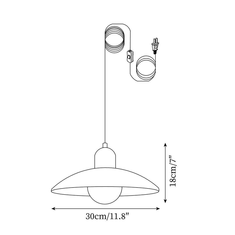 Stecker-Pendelleuchte aus Metall und Glas in Holzoptik