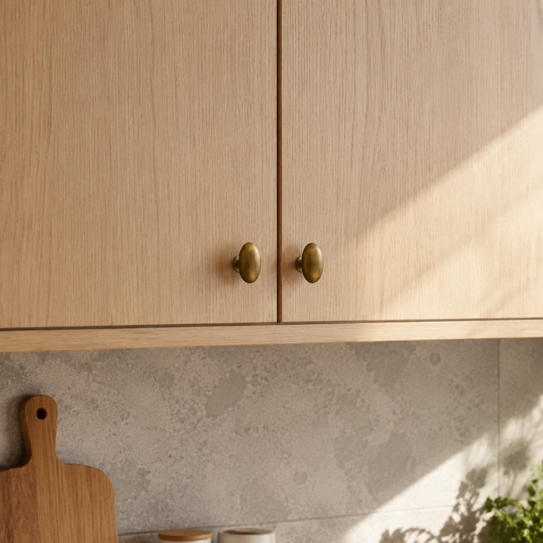 Oval brass cabinet knob styling scene