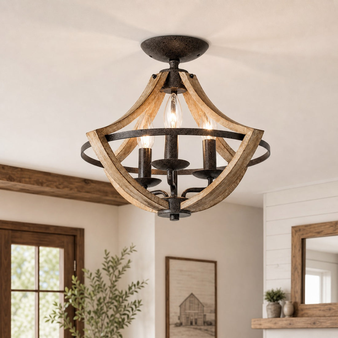 Distressed wood and rust ceiling light scene 4