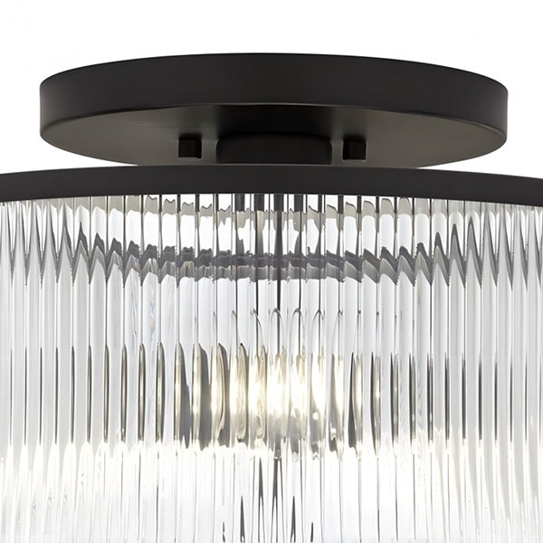 Rilona Striped Glass Drum Ceiling Fixture — Classic Semi-Flush Light for Bedroom or Office U13