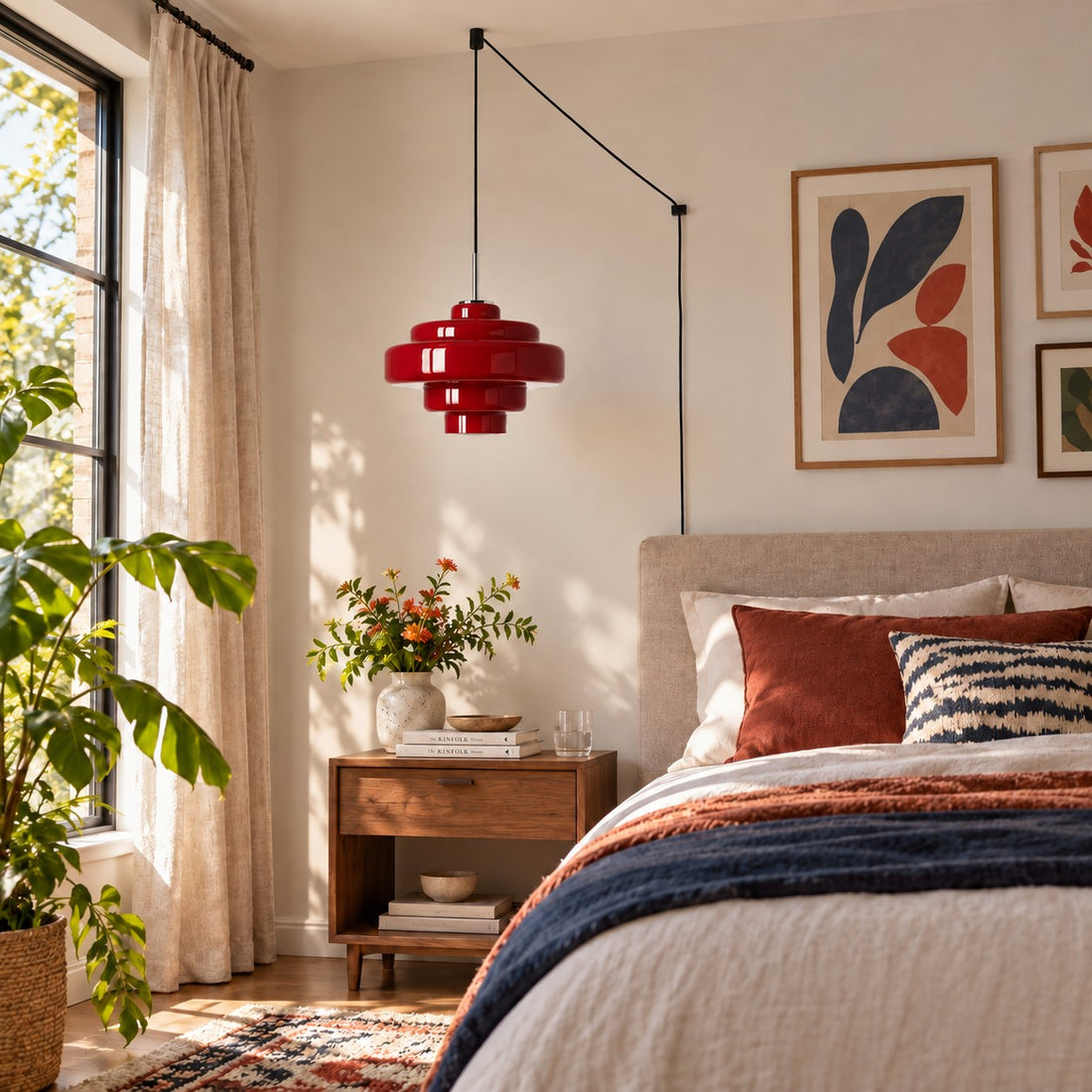 Koloro Millie Glas-Pendelleuchte mit Stecker - Retro-Pendelleuchte in bunten Farben für moderne Innenräume