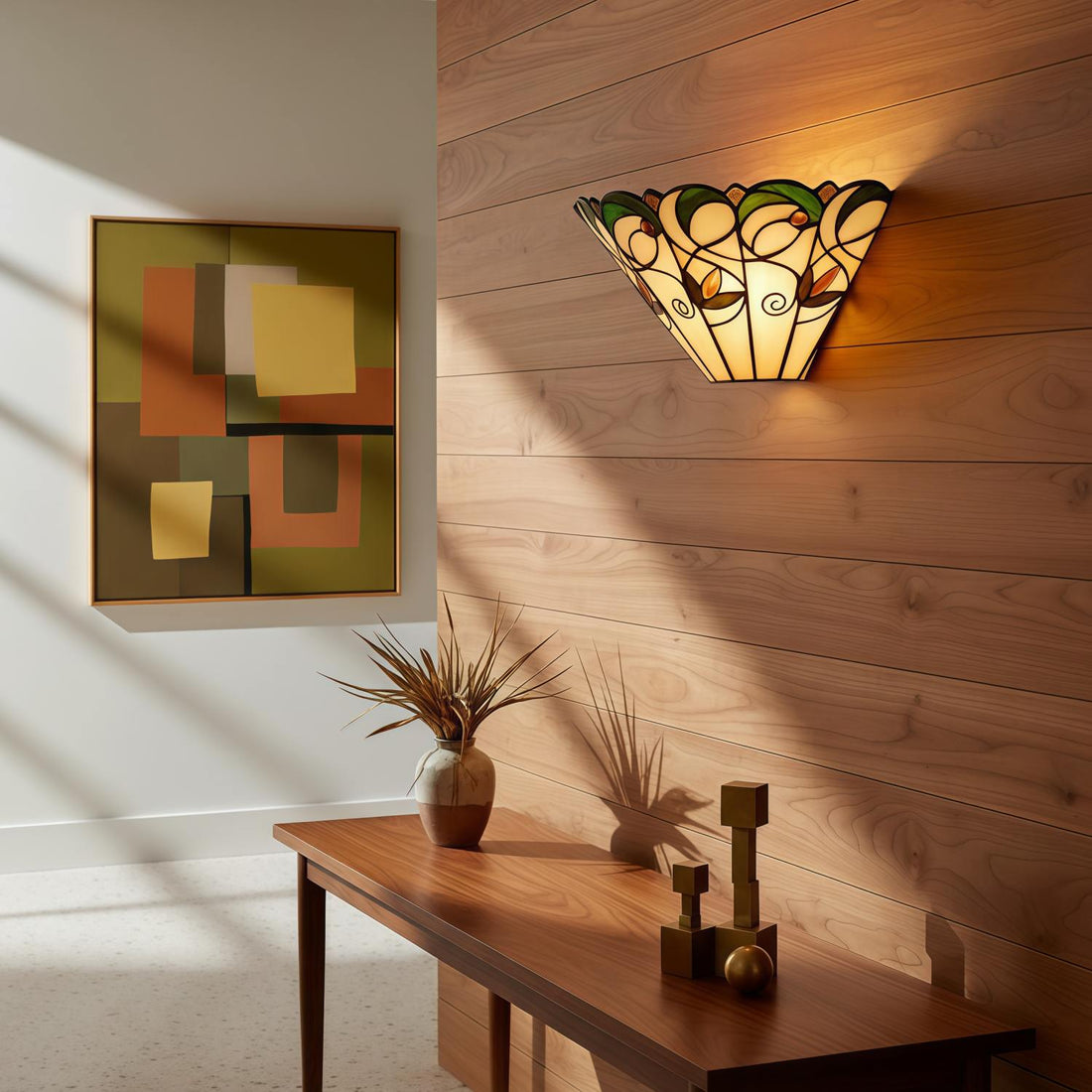 TF Jamelia Art Nouveau Wandleuchte mit abgeschrägtem Glasschirm – Metall-Glas-Leuchte für Flur oder Schlafzimmer