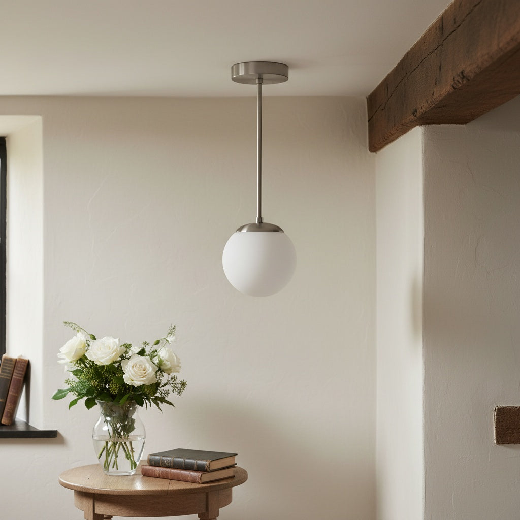 Glorica Glas Weiße Kugel Pendelleuchte - Mid Century Modern Glas Hängeleuchte