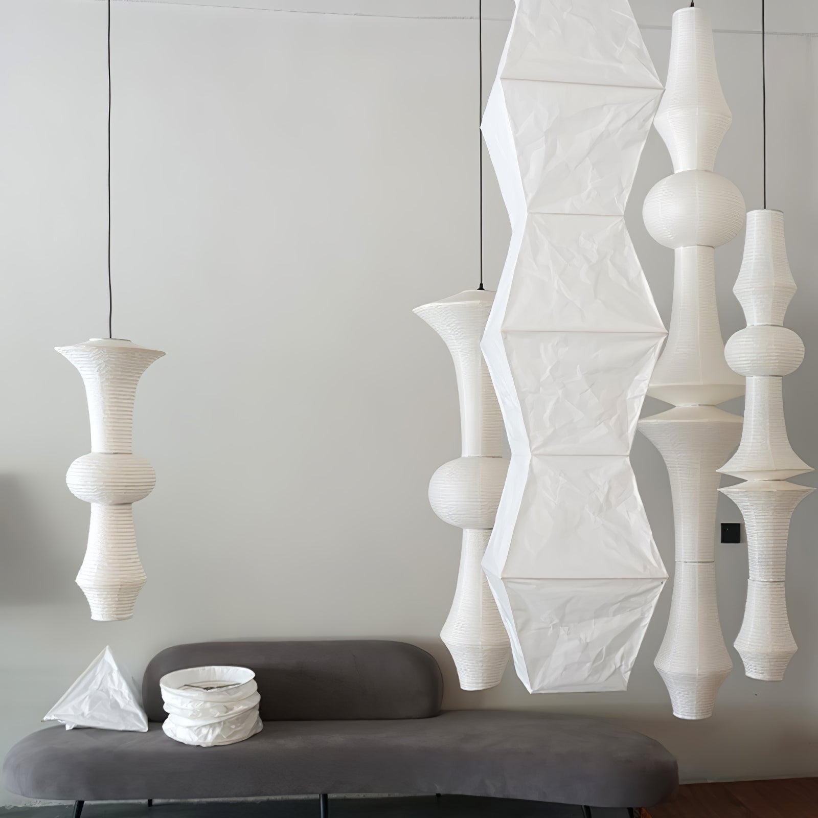 Washi Paper Pendant Light - Japanese Handcrafted Lamp for Living Room