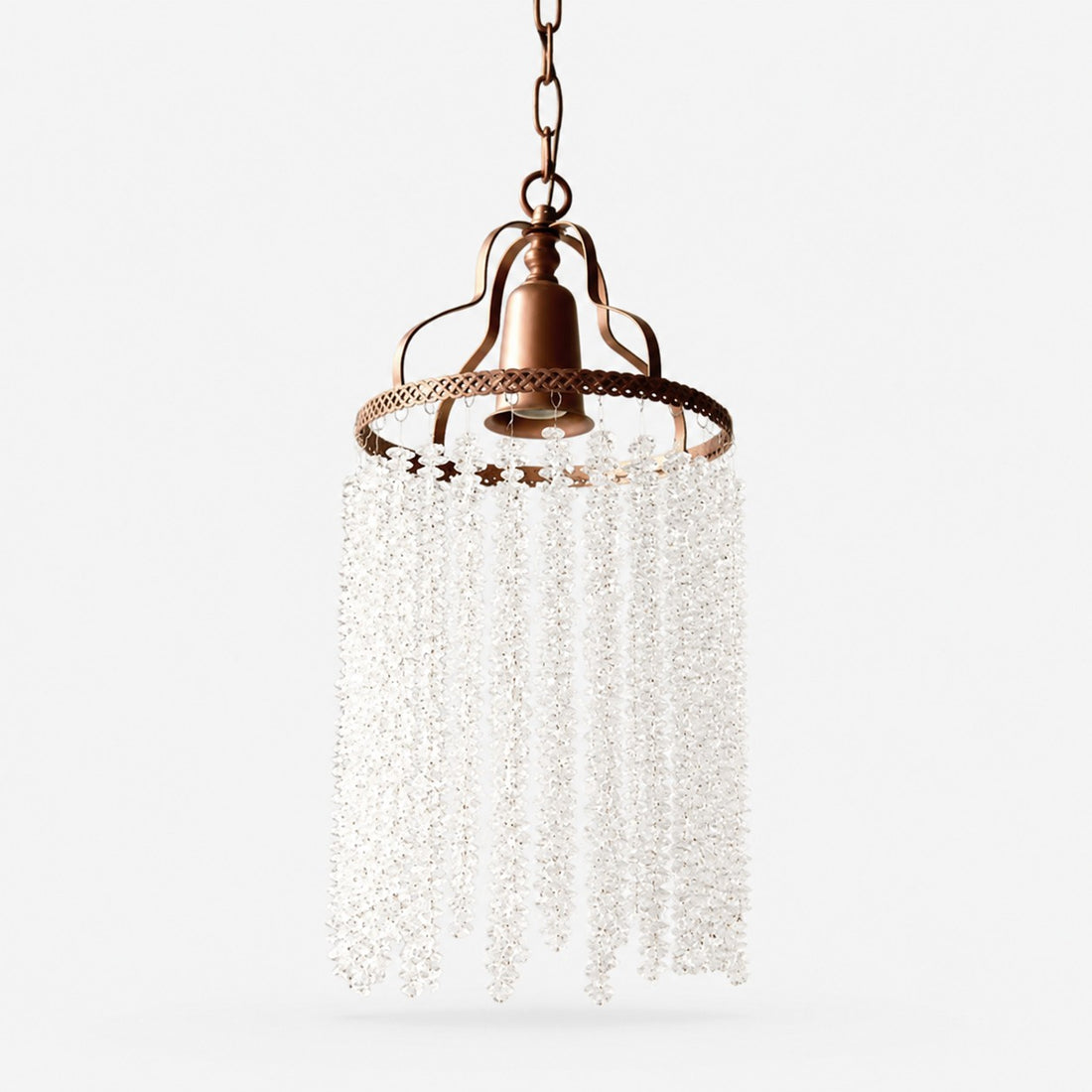 Large vintage crystal fringe pendant chandelier on a white background