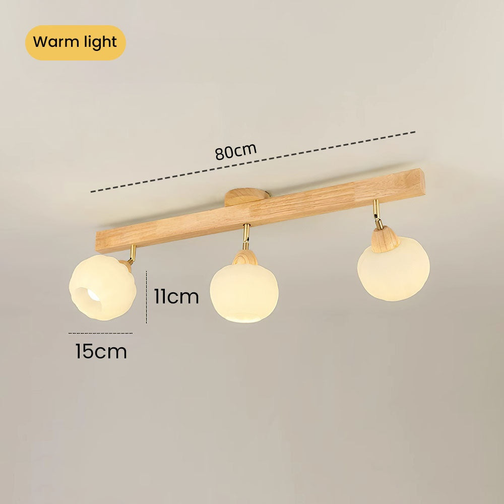 Cream Wood Track Light - Modern Ball Ceiling Light for Living Room