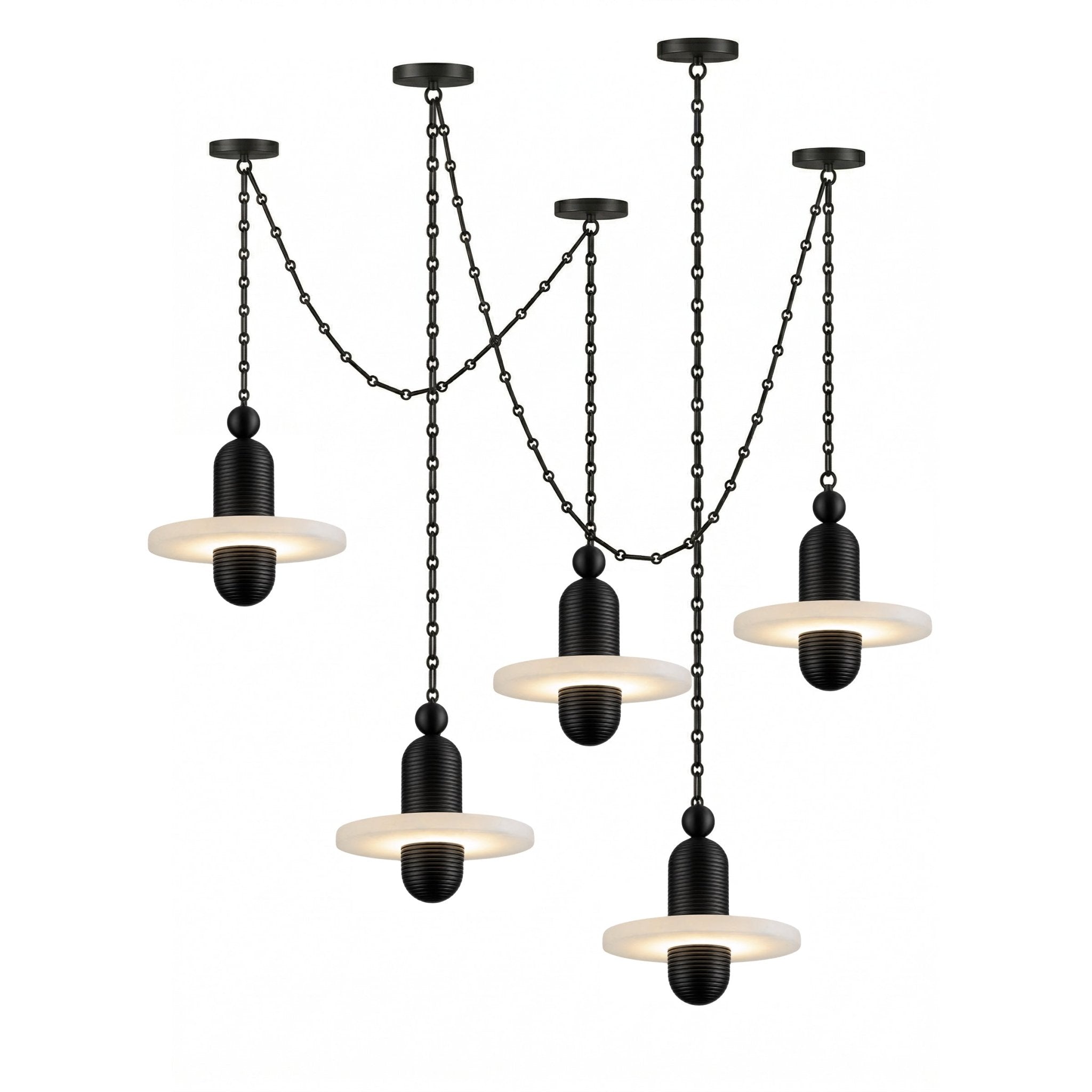 Black Metal Alabaster Chain-Hung Chandelier