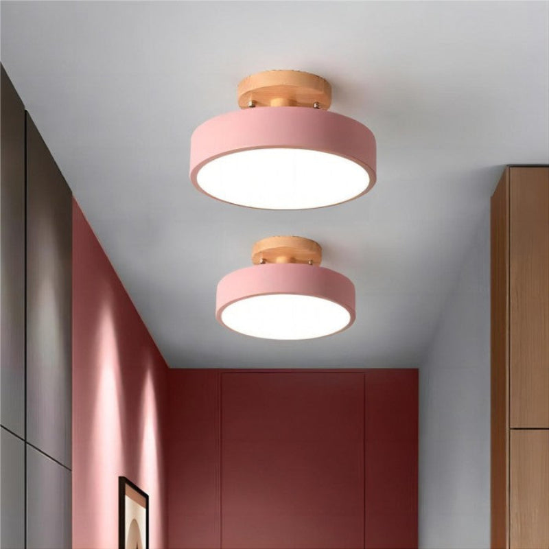 Bunte runde Deckenleuchte aus Macaron-Holz