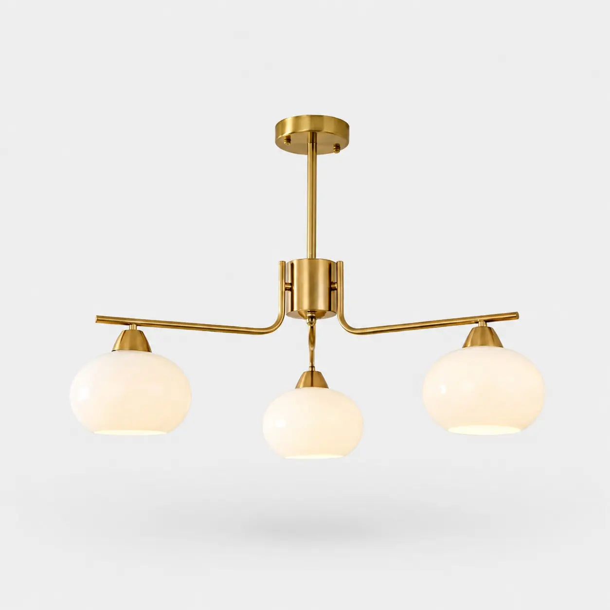Iron gold three-light milk glass chandelier