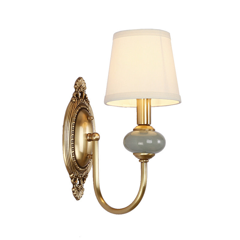 Classic Fabric Shade Sconce - Ceramic Wall Light for Hallway or Bedroom
