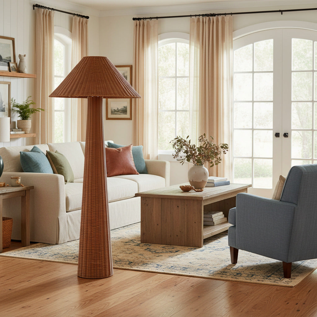 Wickara Woven Floor Lamp - Sculptural rattan design with natural rattan style, suitable for living room & bedroom