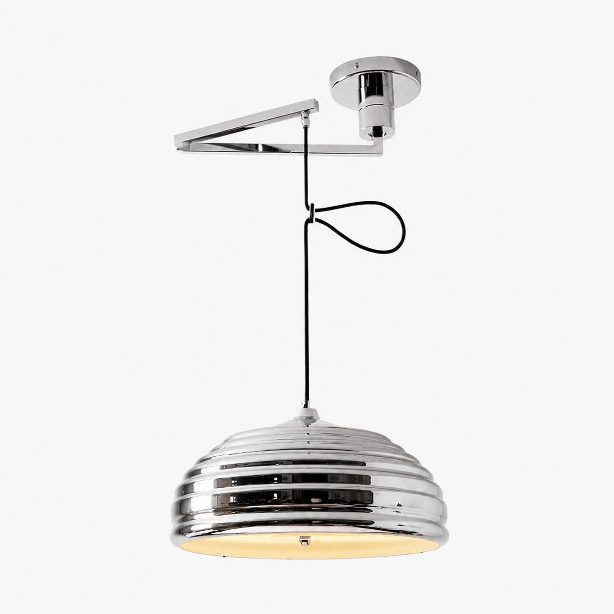 Industrial Bauhaus Adjustable Arm Pendant Light in Polished Chrome