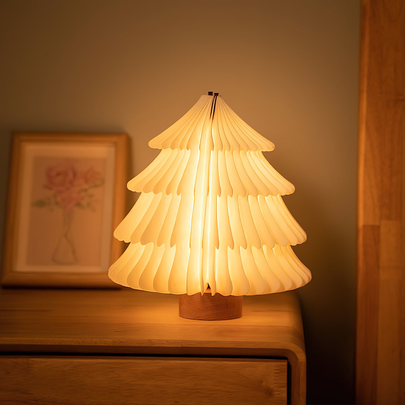 Foldable Christmas Tree Table Lamp - Wooden LED Light for Living Room