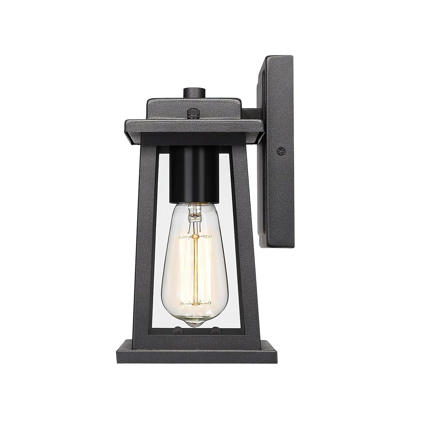 Classic Outdoor Wall Lamp - Black Metal Clear Glass Lantern Lighting