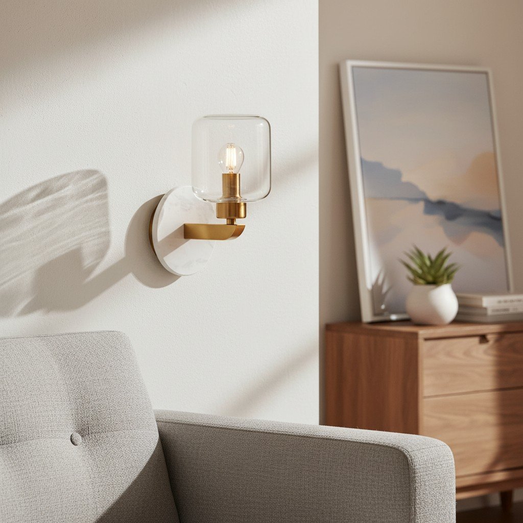 Korlisse Modern Marble Wall Light - Vintage Brass & Clear Glass Accent for Living Room and Hallway