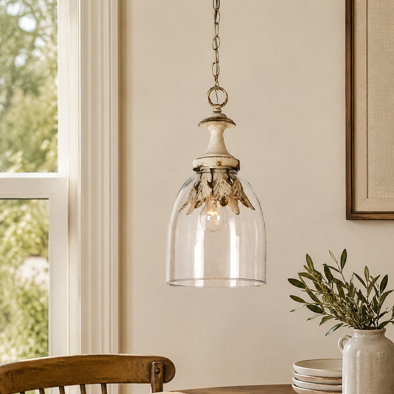 Vintage Distressed Glass Petal Pendant Light