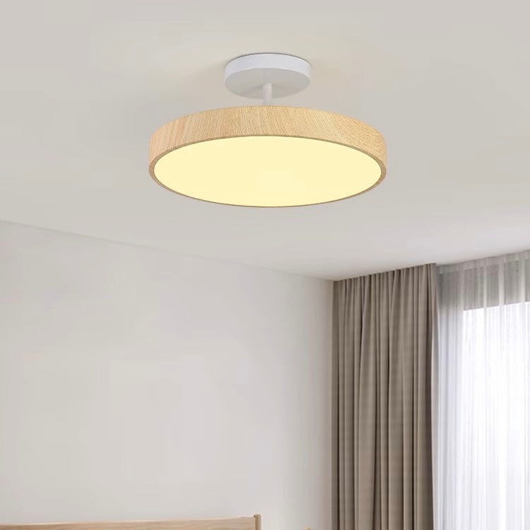 Modern Disc Semi-Flush Ceiling Lamp - LED Walnut Light for Bedroom